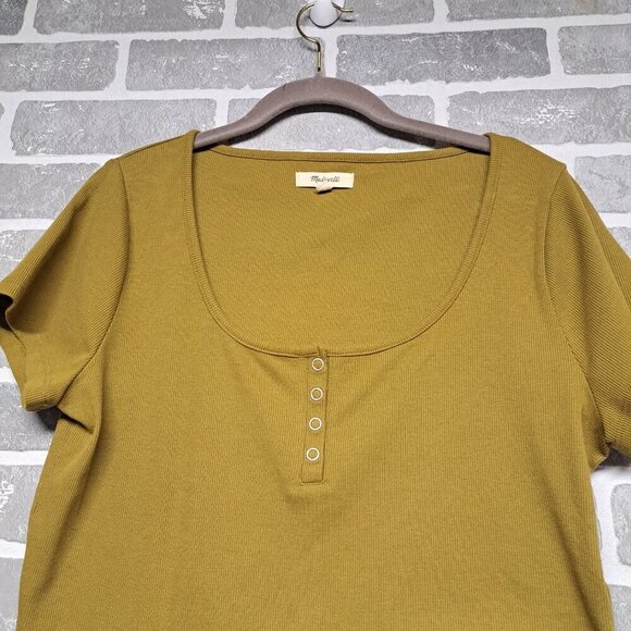 Madewell Womens Ribbed Henley High-Crop Tee Mustard‎ color Size Large - Picture 4 of 9